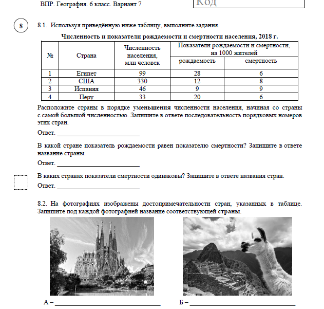Распечатать впр по географии 6 класс