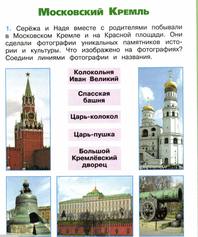 Окр. мир 2 класс Московский Кремль: как соединить фотографии и названия?