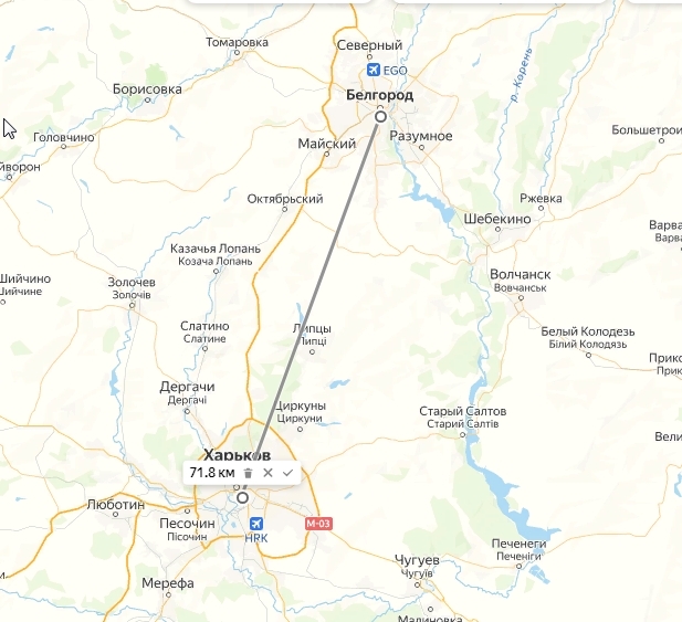 Сколько км от Харькова до Белгорода?