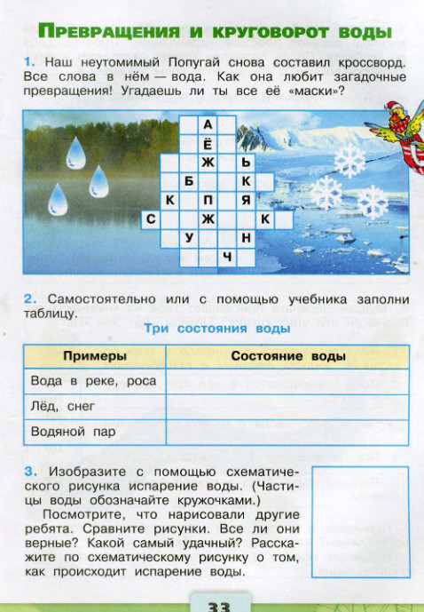 Окр мир 3 кл Превращения и круговорот воды, какие ответы к рабочей тетради?