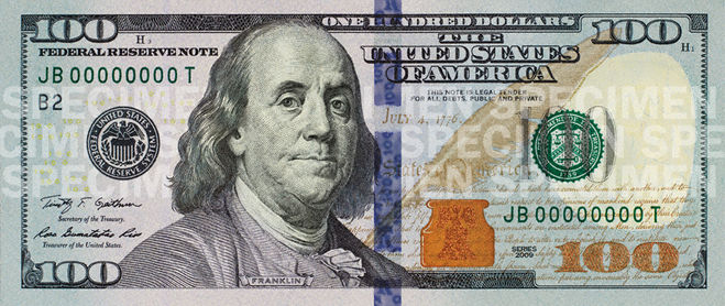 текст при наведении - 100 долларов США, 2009 г.